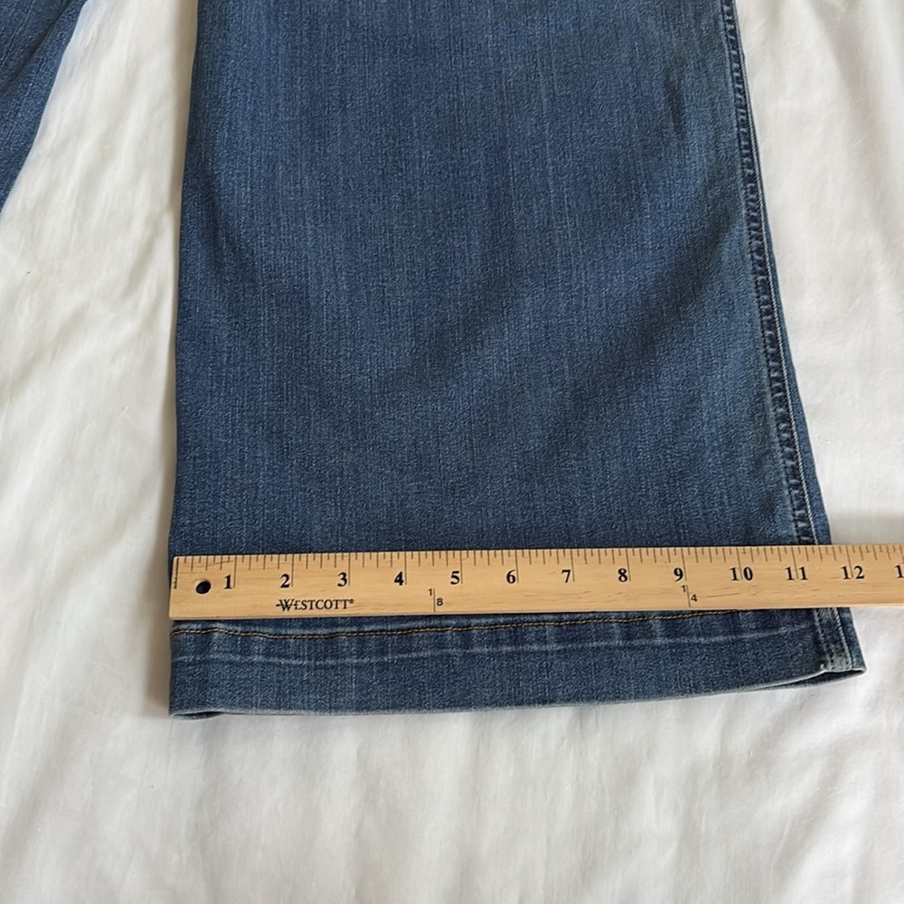 New Vintage Spanx Indigo Denim Blue Jeans Wide Leg Seamed Front Boho Women’s L - Picture 11 of 11